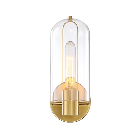 Designers Fountain Skylar 5.25 in. 1-Light Brushed Gold Wall Sconce Light with Clear Glass Shade for Bathrooms D332M-WS-BG
